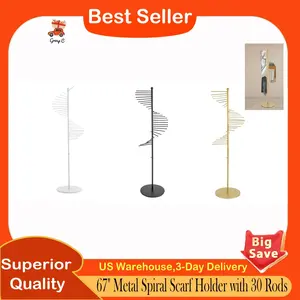 67" Freestanding Scarf Organizer, Metal Spiral Scarf Holder with 30 Rods, Commercial Hijab Organizer for Clothing Store Home