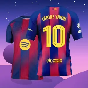 25 26 Home Red And Blue 10# Lamine Yamal Short Sleeve Soccer Jersey Fans Version 2