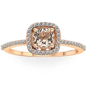 1 Ct Cushion Halo 6mm Morganite & Diamond Rose Gold Engagement Anniversary Ring