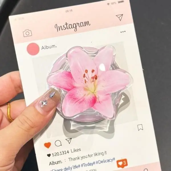 Glossy Flower Phone Grip, Clear Floral MagSafe Phone Holder, Aesthetic Phone Accessory, Cute Gift Idea