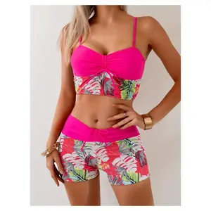 Women's Two Piece Swimsuit All Over Print Drawstring Bathing Suit Set, Stylish Beachwear for Seaside Holidays, Comfortable & Quick-Drying