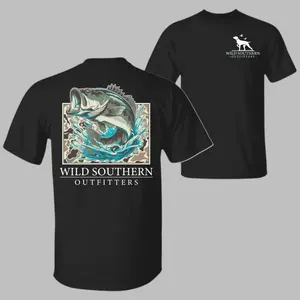 Wild Southern Outfitters T-Shirt – Largemouth Bass Jumping Graphic, Perfect Gift for Fishing Lovers and Outdoor Enthusiasts, Men's Cotton Tee