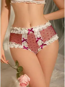 Women's French Style Sexy Lingerie Low Waist High Split Pure Desire Tulle Breathable Cotton Crotch Thong Panties Fashion Breathable Underwear