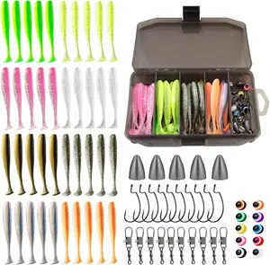 76 Pieces Texas and Carolina Rig Set, Anti-Scratch Soft Bait, Tail Lure, Complete Fishbait Kit, Bass & Trout Fishing Tackle, Fishing Tools, Fishing Stuff