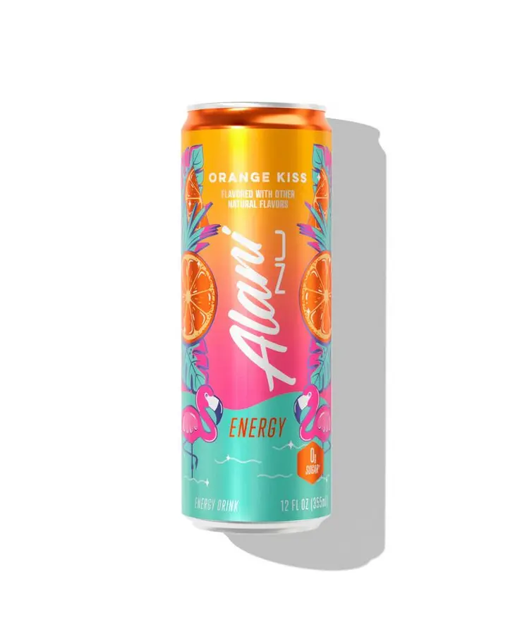 Alani ORANGE KISS Vegan Low Calorie Liquid Energy Drinks - 200mg Caffeine, Biotin, B Vitamins, Low Sugar Caffeinated Energy Beverages, 10 Calories, 12 Fl Oz Cans, 12 Pack