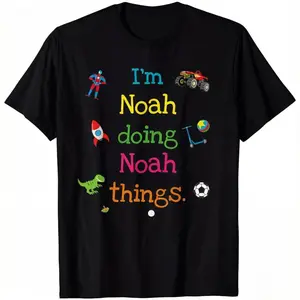 Casual Unisex Sunday and Noah Pattern Loose Fit Short Sleeve T-Shirt Comfortable Daily Streetwear