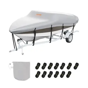 VEVOR Boat Cover, 17'-19' Trailerable Waterproof Boat Cover, 600D Marine Grade PU Oxford, with Motor Cover and Buckle Straps, for V-Hull, Tri-Hull, Runabout, Bass Boat, Fish Ski Boat, Grey