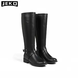 JEKO Women's Knee-High Flat Boots-Wide Calf Cycling Boots,Low Heel Boots,Season Fashionable High Boots Shoe Walking Shoes Footwear