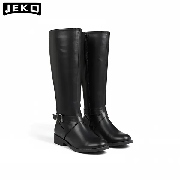 JEKO Women's Knee-High Flat Boots-Wide Calf Cycling Boots,Low Heel Boots,Season Fashionable High Boots Shoe Walking Shoes Footwear girl costume