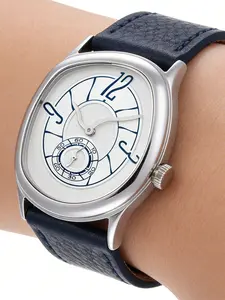 Men's Quartz Watch with Unique Twisted Design, Waterproof Casual Timepiece for Parties and Daily Wear, Stylish Leather Strap Watch, Casual Trendy Wristwatch