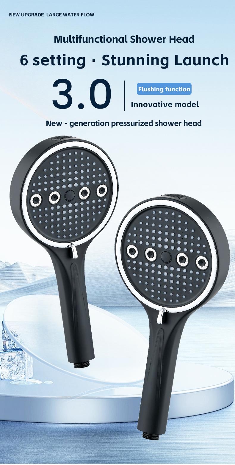 High Pressure Handheld Shower Head Combo, 5.12 Inch Rain Showerhead with 6 Spray Modes, Long Hose & Holder, Wall-Mounted Bath System, Polished/Matte Black, Works Great with Low Water Pressure, Ideal for Modern Bathroom Showers