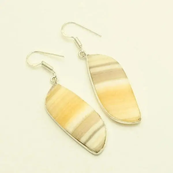 2.32" Yellow Lace Agate Gemstone Handmade Drop Dangle Earrings
