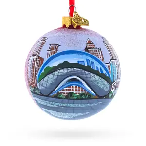 Chicago Cityscape Reflections Glass Ball Christmas Ornament 3.25 Inches
