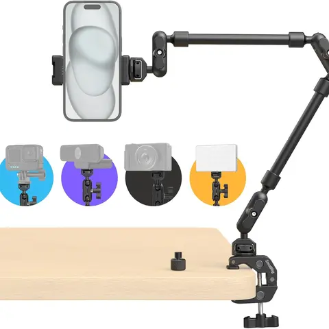 SmallRig 4766 Aluminum Alloy Magic Arm with Clamp - Mobile Phone Holder, 56cm Adjustable Desk Gadget, 360° Angle Control, Flexible Joints, Thread Adapter for Content Creator Vlogging, Lights, Webcams, Mics, Action Cameras (Electronics Accessories)