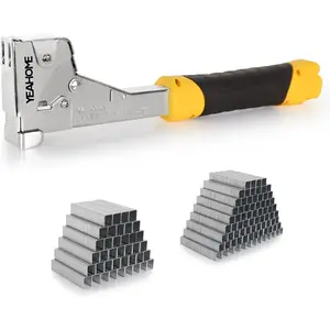 Swiilpo Heavy Duty Hammer Tacker with 6000 T50 Staples of 1/2, 3/8 inches, Steel Construction Manual Hammer Stapler with Anti-jam Magazine for Construction, Roofing, House Wrap, Insulation,FloorQuesear