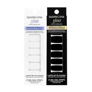 Gloss Nail Strips Bundle - The Black & White Collection - Real Black & Daikon - UV Free, Chip Resistant, Long Lasting Gel Stickers - Contains 2 Sets