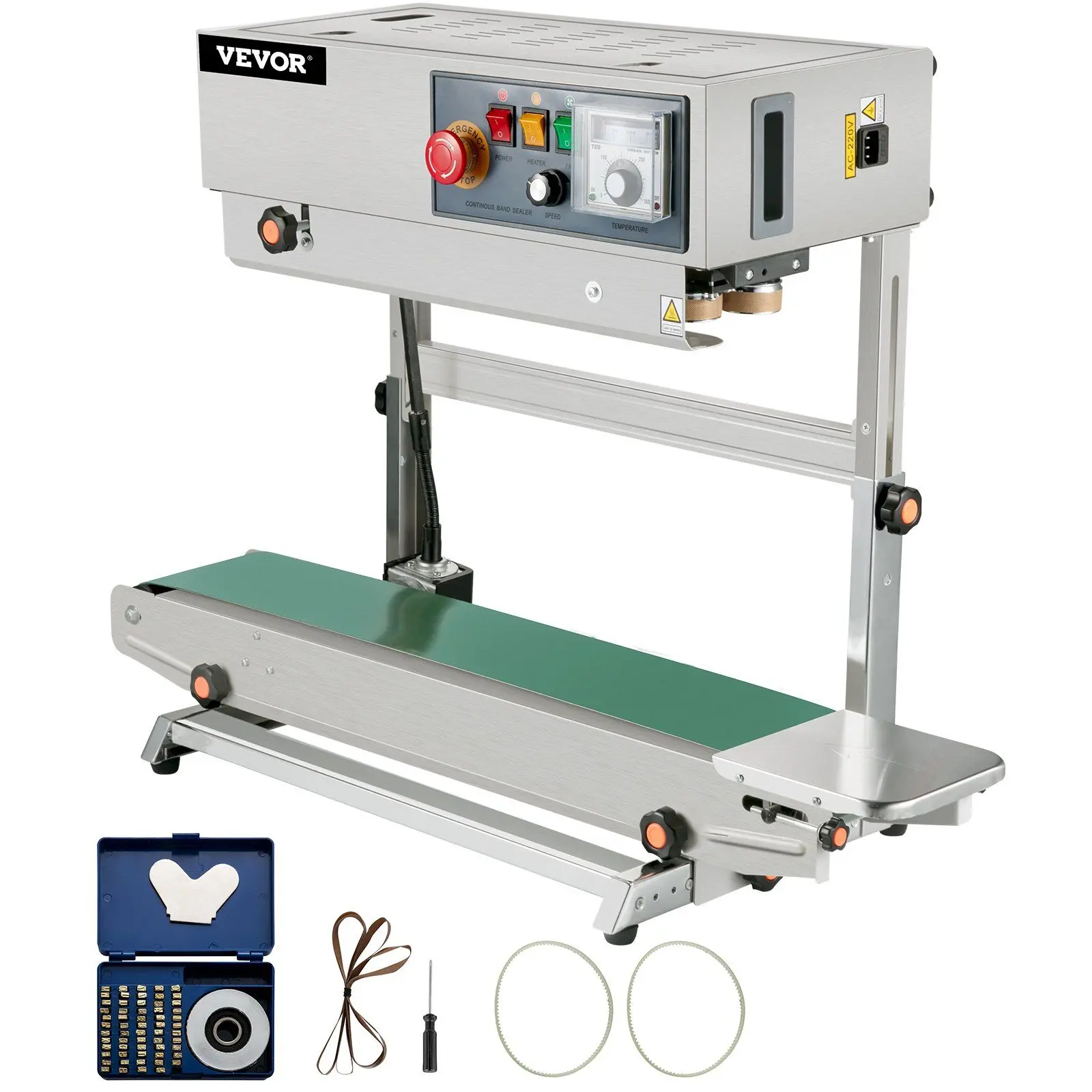 VEVOR FR-770 Vertical Continuous Band Sealer, Automatic Hand Tool with Digital Temperature Control, Pure Copper & All-Metal Construction for Food, Medicine, Daily Necessities