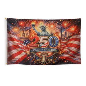 America's 250th Anniversary Flag, Patriotic Statue of Liberty Fireworks Banner, 3x5 Feet Outdoor Wall Flag for Home & Yard Decoration