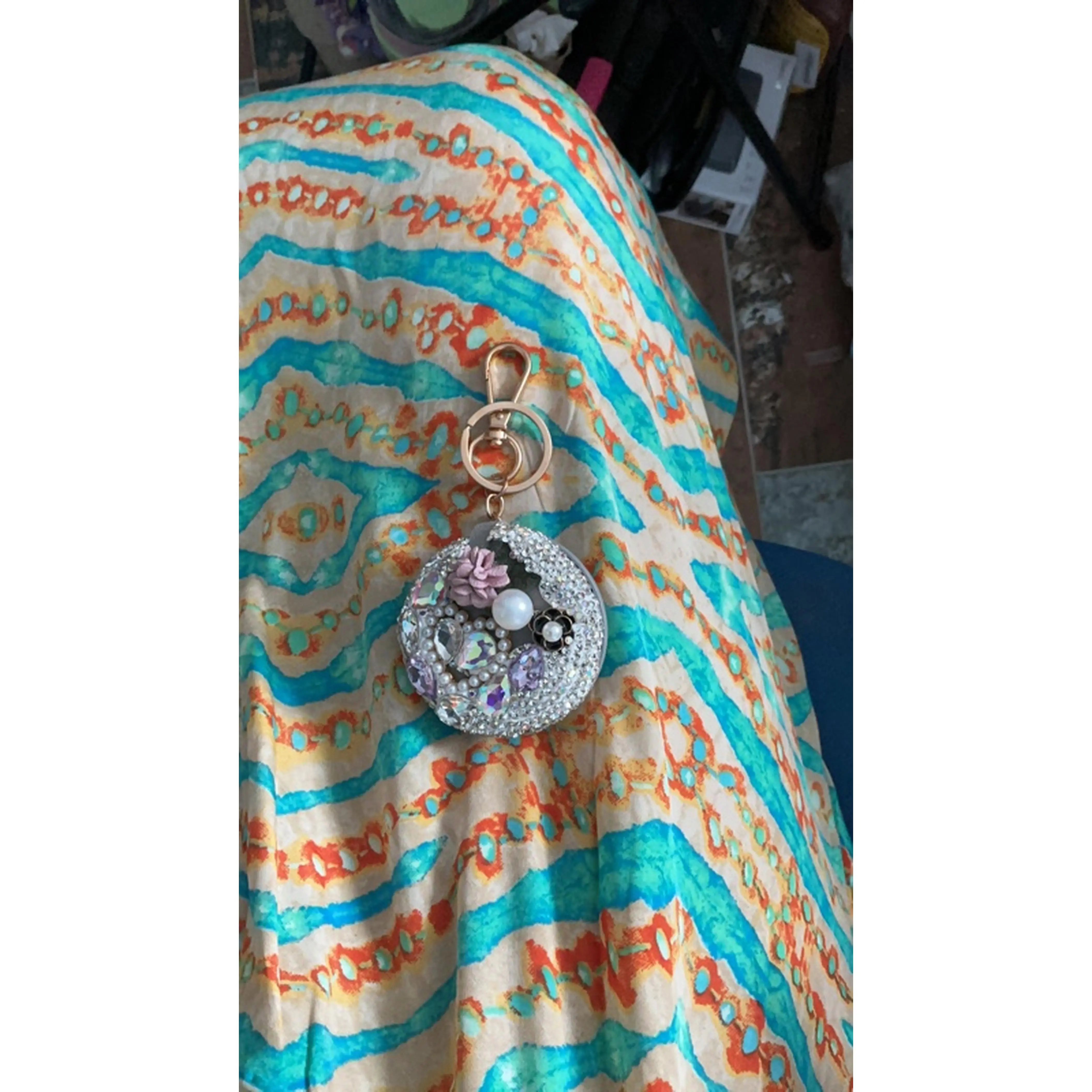Grey and Purple Handheld Mirror with Keychain - Compact and Portable Design for Everyday Use