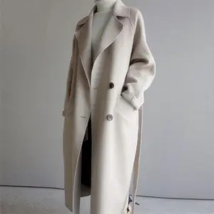 Women's Wool Coat New Korean Style Long Fashion Loose Over-the-Knee Waist-Tied Woolen Coat TopsGift