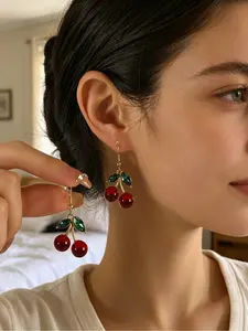 1 Pair Women Cherry Shape Fruit Dangle Earrings Drop Earrings Minimalist Versatile For Daily Party Mothers Day Valentines Day Christmas Halloween New Year Birthday Holiday Gift For Mom Wife Best Friend