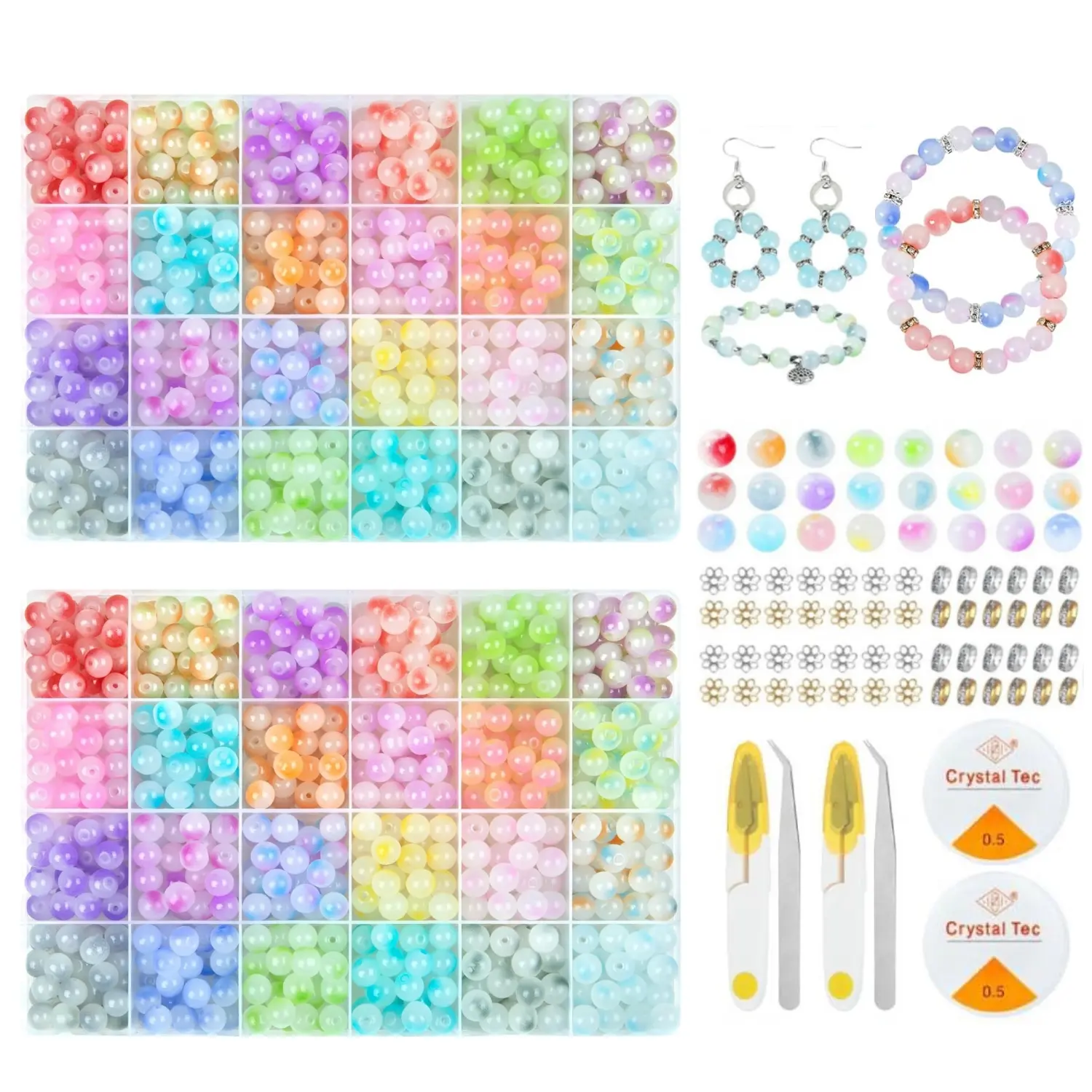 【2 Pack】960PCS 8mm Round Glass Beads with Crystal Finish, Round Beads for Smooth Wear, 2 Boxes for DIY Crafts & Beginners (Jewelry Making Specialty Kitchen Utensil Accessory)