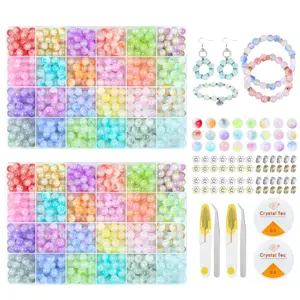 【2 Pack】 960PCS Round Glass Beads for Jewelry Making, 8mm Crystal Beads for Bracelets Jewelry Making and DIY Crafts, 2 Box Round Beads Suitable for Beginners