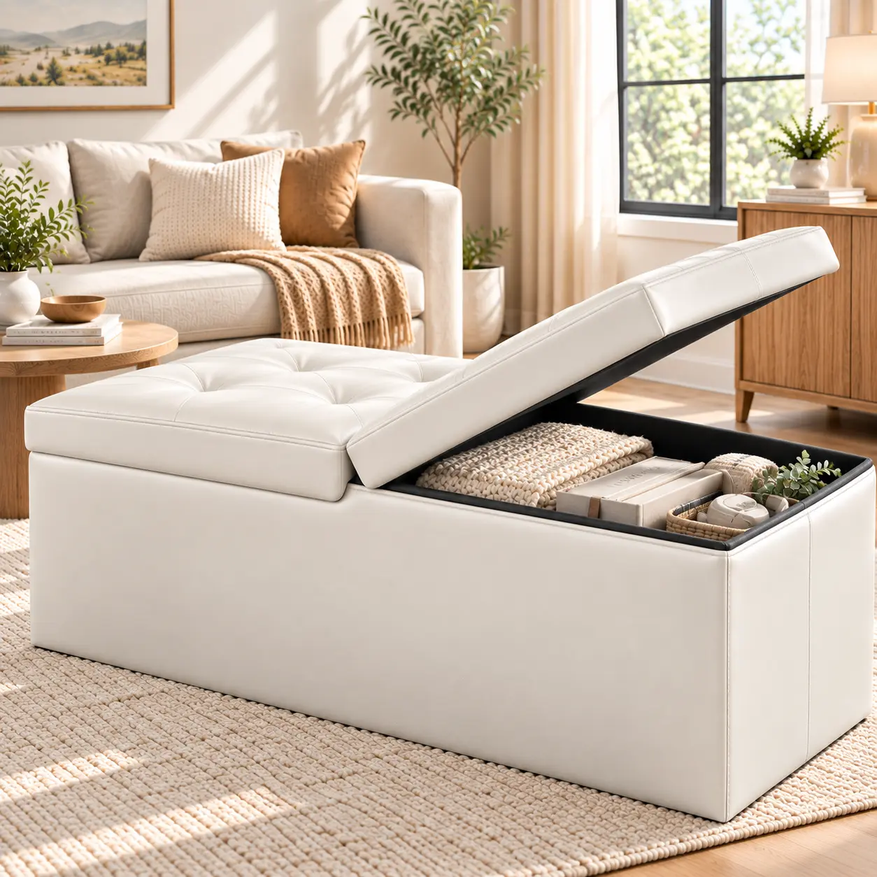 Sweetcrispy S - Folding Storage Bench, Storage Ottoman Bench with Flipping Lid Large Ottoman with Storage, End of Bed Foot Rest Stool with Foam Padded Seat, Storage Chest for Bedroom, Living Room