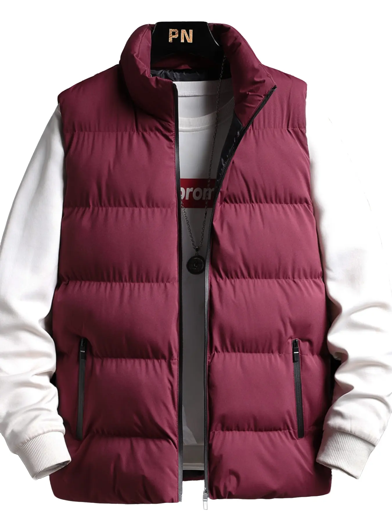1pc Quilted Puffer Vest Retro Minimalist Style Stand Collar Full-Zip Zipper Pockets Warm Cozy Fabric Durable Gilet For Men Urban Fashion Enthusiasts Weekend Hangouts Fall Winter