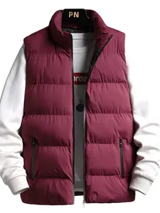 1pc Quilted Puffer Vest Fitted Retro Minimalist Casual Style Stand Collar Full-Zip Zipper Pockets Warm Cozy Fabric Durable Gilet For Men Urban Fashion Enthusiasts Weekend Hangouts Fall Winter