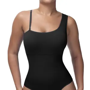 Soo Slick Women's Sculpting Mono Strap Bodysuit – Tummy Control, Thong Style, Removable Padding & Straps – Minimalist Sleeveless Shapewear Top