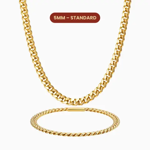 JAXXON Cuban Set 5mm - Gold - Waterproof - Box Clasp
