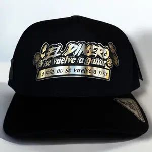 Hat the Money is Earned Again SnapBack Cap Gold Plate with Spanish Text and Logo