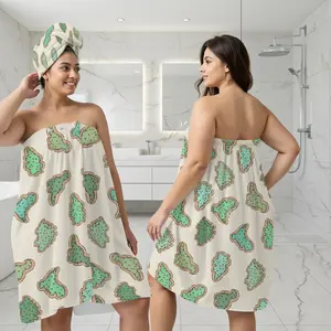 Women's Bathrobe & Dry Hair Cap Set, Adjustable Elastic Design, Lightweight Soft Absorbent Fabric, Perfect for Spa & Travel, 1pc/2pcs