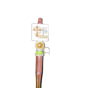 Let Me Tell You About My Jesus Inspirational Cross Design Pen with Sunflower Charm and Sparkling Accents