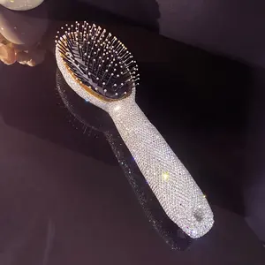 Shining Crystal Diamond Air Cushion Comb-Wide Teeth, Rubber Bristle Suitable for All Hair-Types, ABS Handle-Luxury Shiny Scalp Massage Brush