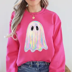 Sparkling ghosts, rainbow colored ghosts, Boo， Cute ghost, artificial flashing ghost, terrifying season, Halloween sweatshirtRAIMENTRY