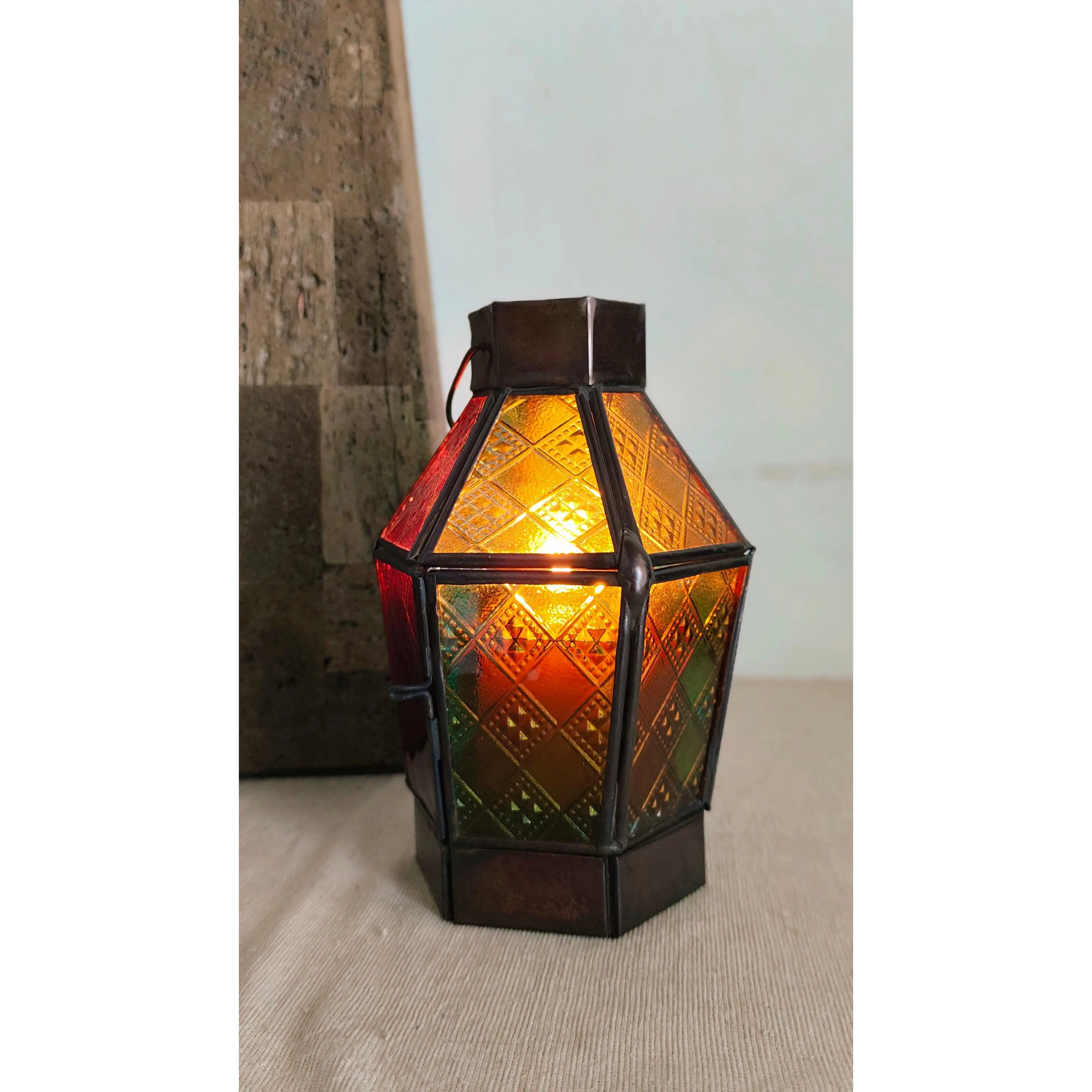 Boho Mystic Colored Glass Lantern - a Gift of Cozy Vibes, A Vibrant Addition to Any Space, Votive Candle Lantern