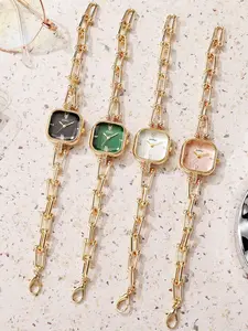 4pcs French Retro Chain Watch, Elegant Women's Quartz Analog Watch, Ideal Gift for Holidays, Mother's Day, Valentine's Day, Graduation