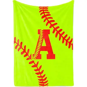 Flannel Fabric A-Z Initial Softball Throw Blanket - Breathable, Modern, Multi-Size Softball Accessory, Soft Bedding for Bed & Sofa, Unique Gift for Sports Lovers