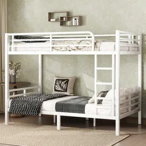Metal Bunk Bed for Teens and Adults,Space-Saving/Noise Reduced/No Box Spring Needed,White Metal Bunk Bed for Teens and Adults,Space-Saving/Noise Reduced/No Box Spring Needed,White