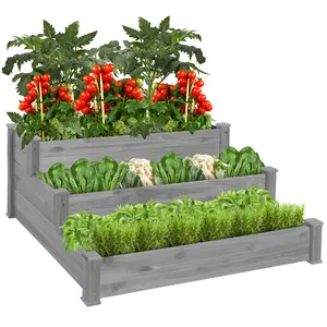 Best Choice Products 3-Tier Fir Wood Raised Garden Bed Planter for Plants, Vegetables, Outdoor Gardening