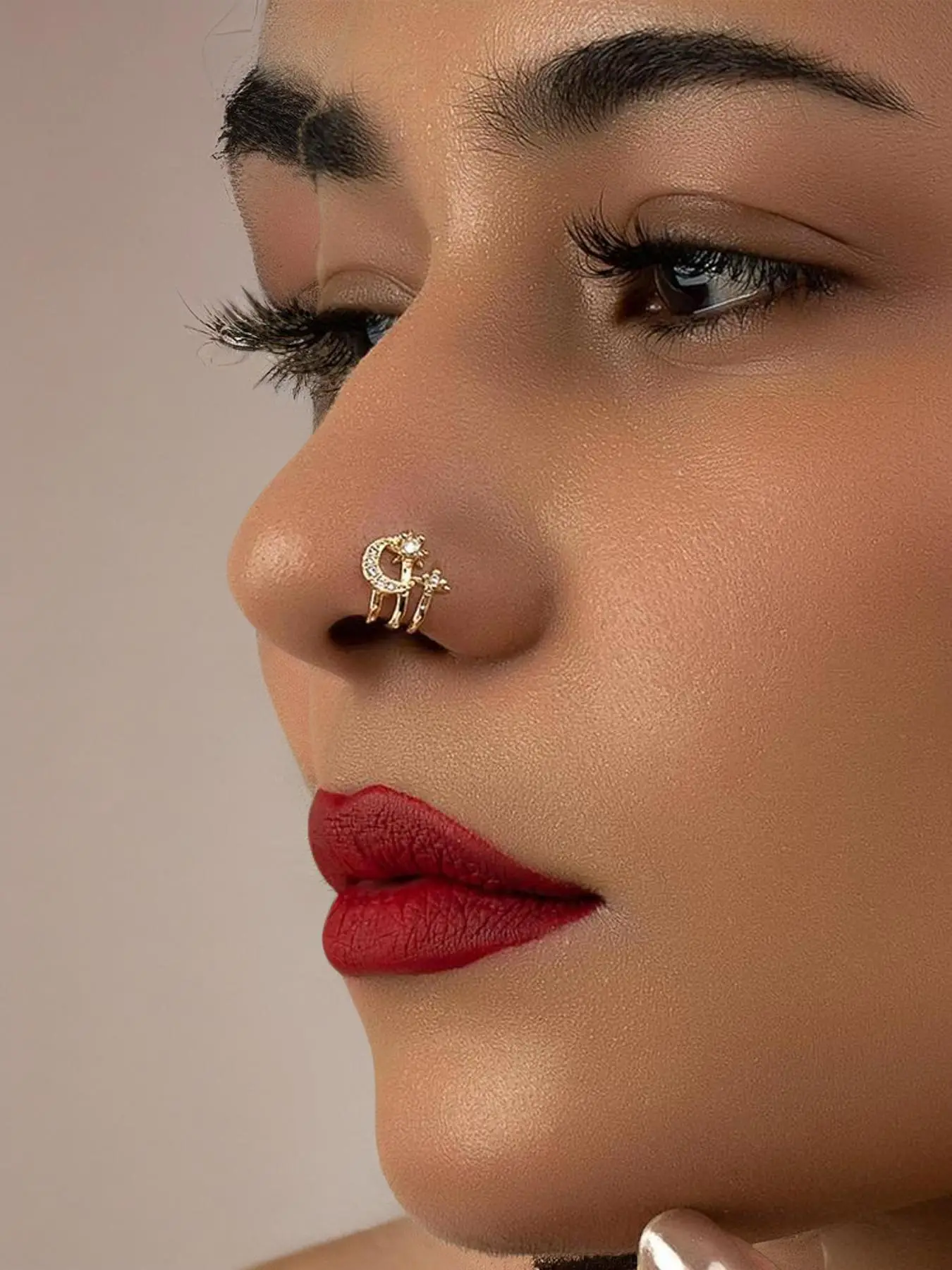 Women's Elegant Rhinestone Decorated Nose Piercings, Star & Moon Design Nose Ring, Casual Trendy Spiral Design Nose Ring, Fashionable Body Jewelry fo