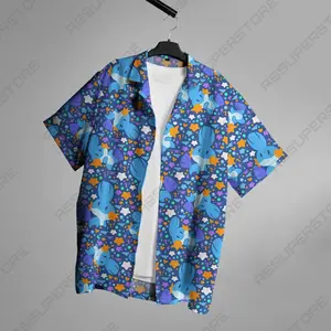 Mudkip Water Hawaiian Button-Up Shirt Mudkip Fun Summer Shirts For Unique Gift Idea