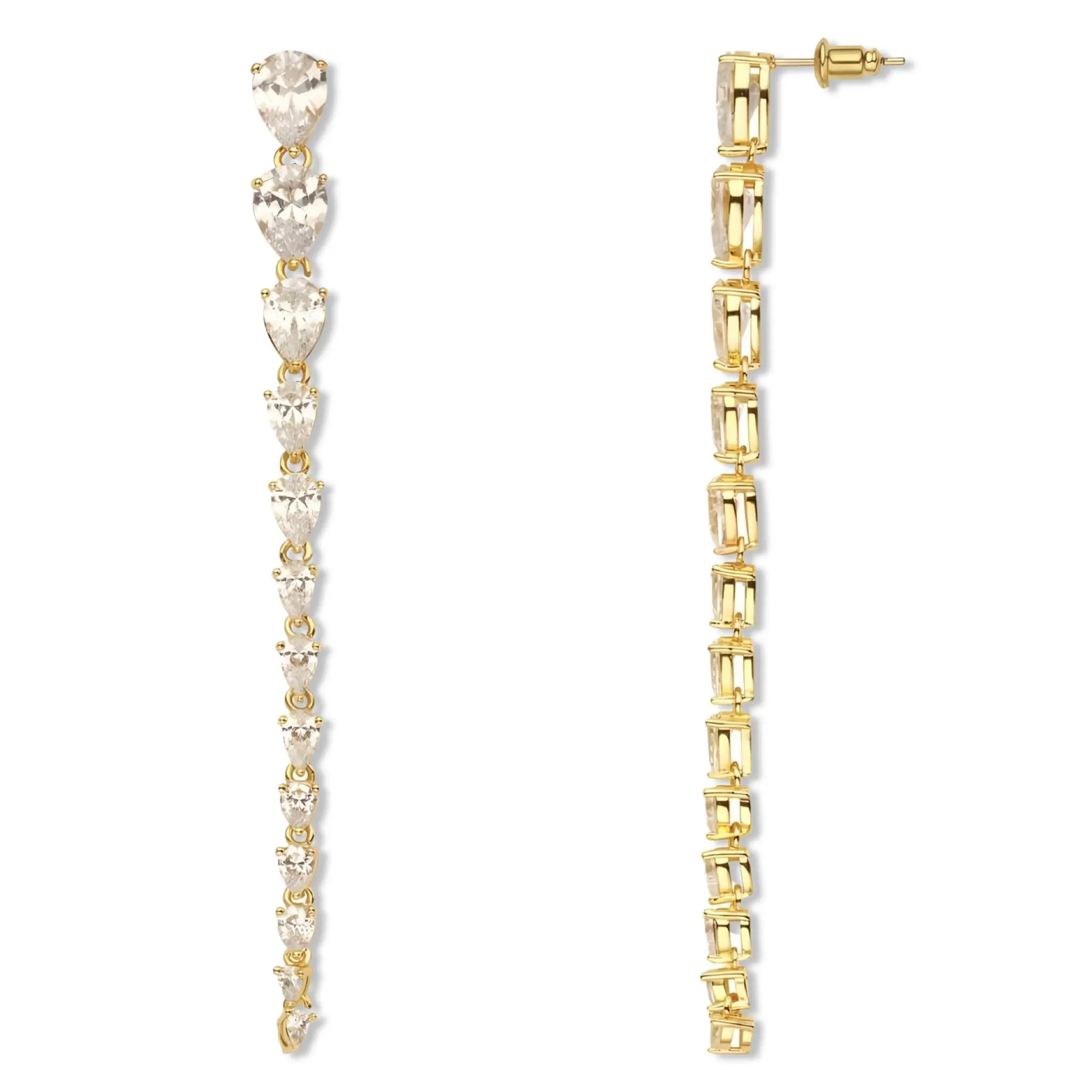 Noa Jewelry Pear Cascade Long - 18K Gold Plated Graduated Pear Cut 5A Cubic Zirconia Dangle Earrings for Women, Lightweight Statement Fashion Jewelry