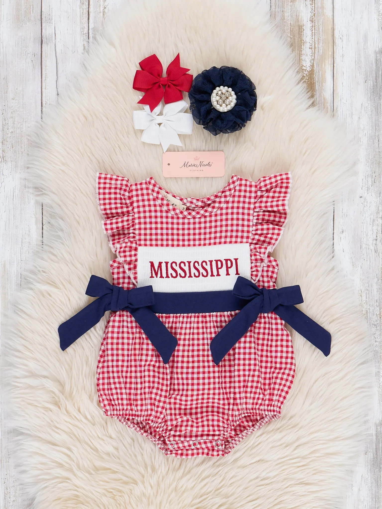 Mississippi Smocked Gingham Bubble Romper