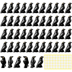 50PCS Mini Resin Crows Figurines Tiny Black Gothic Raven Bird Statue for Micro Landscape Garden Halloween Scene Decor Party Favors