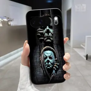 Shadowy Masked Menace Pattern Rounded Edge Phone Case for Google Pixel 10 9 8 7 Pro A XL Shockproof Non Slip Military-Grade Protection Liquid Silicone Cover Smartphone Casing