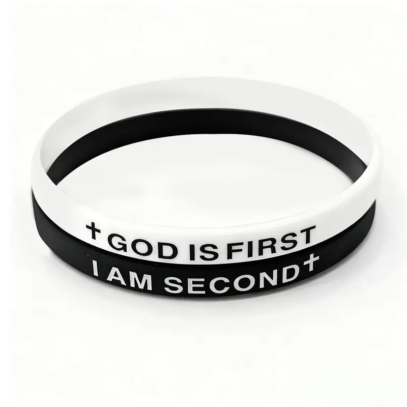 God Is First Bracelet, GOD IS FIRST IM SECOND Christian Silicone Rubber Wristband with Cross and Inspirational Scripture, Durable Unisex Faith Gift for Men Women