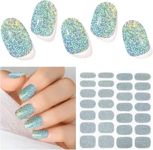 28pcs Semi Cured Gel Nail Strips (Sliver Glitter), Gel Nail Stickers Work with Any UV Lamps, Long Lasting Nails Wraps for Women
